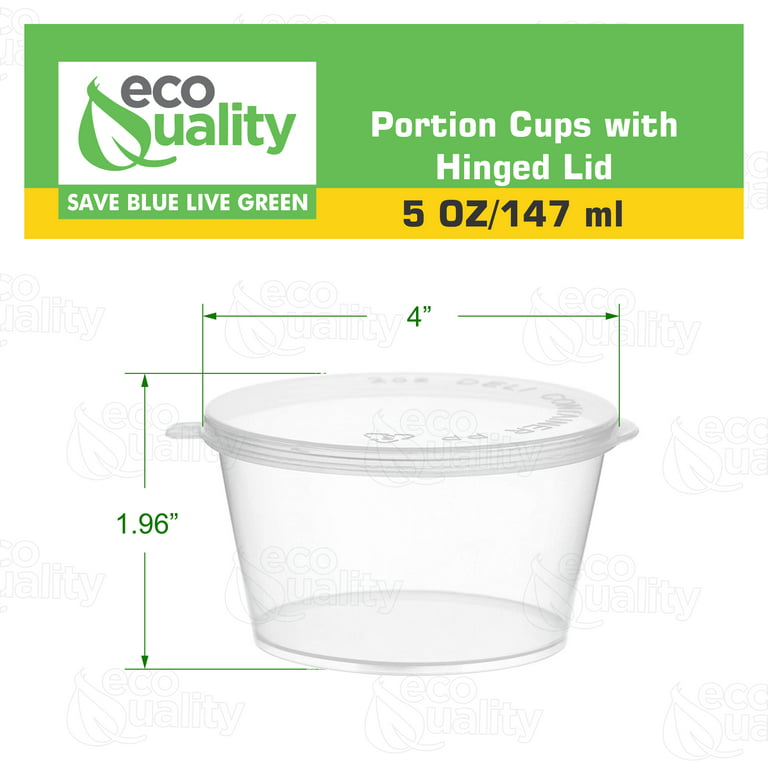 5oz Clear Leak Proof Plastic Condiment Souffle Containers with Hinged Lids,  Disposable - Perfect for Sauces, Samples, Slime, Jello Shots, Food Storage