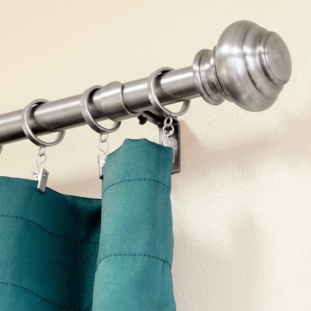 Lumino 1" Plated Pewter Somerset Knob Adjustable Single Curtain Rod Set, 42"-120"
