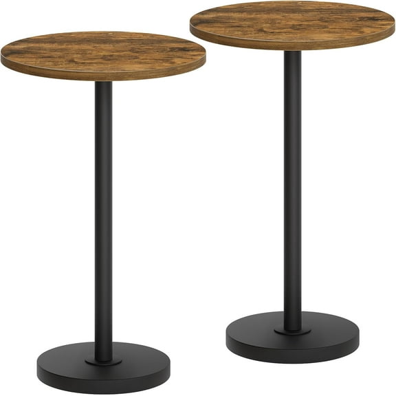 Round Side Table Set of 2, Tall Drink End Table for Small Spaces, Pedestal Style Martini Side Table in Living Room, Bedroom, Dormitory, Brown and Black