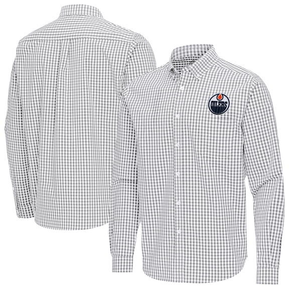 Men's Antigua Gray Edmonton Oilers Ellis Tri-Blend Long Sleeve Button-Down Shirt