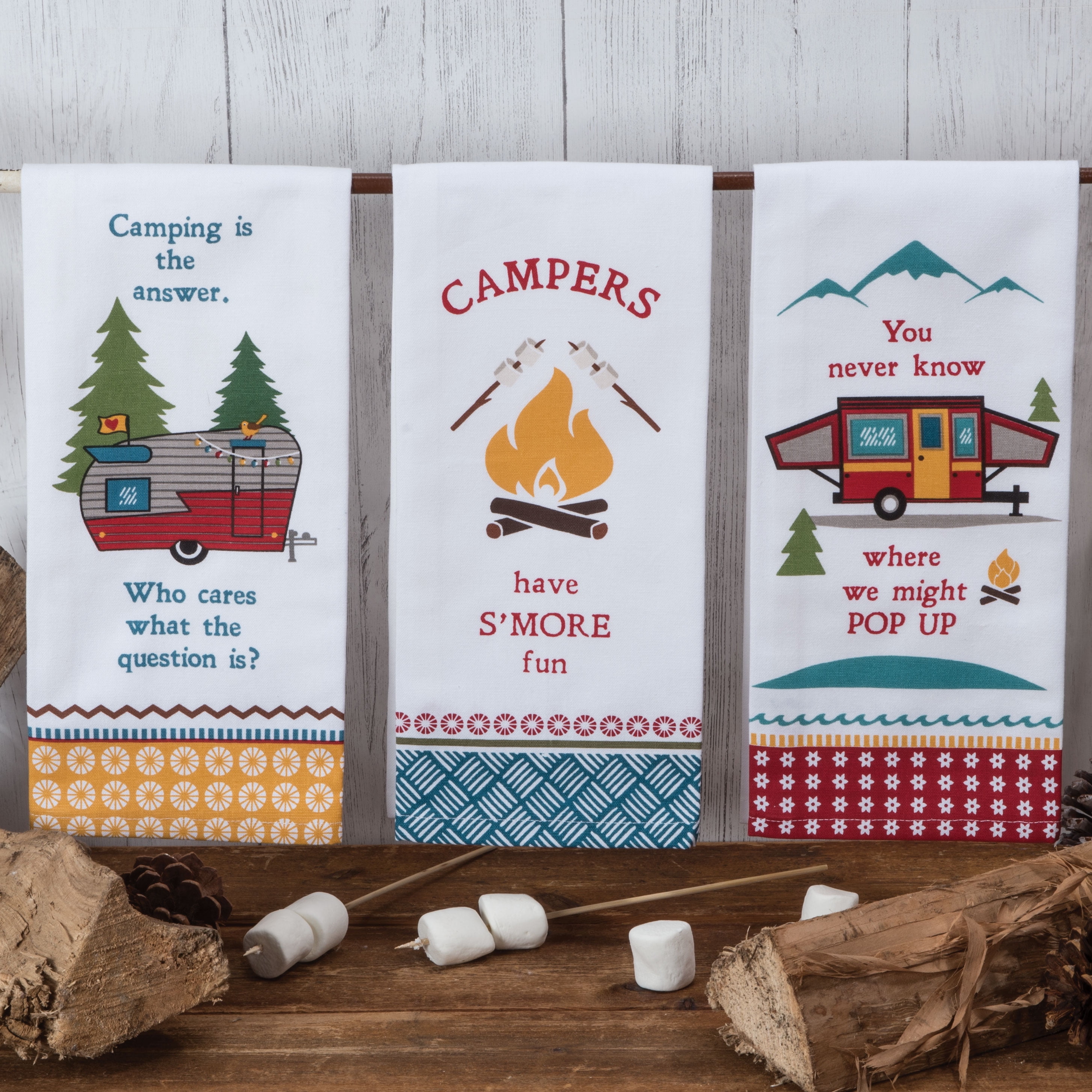 Camping Life Smore Fun Pop Up Campers Kitchen Tea Towels Set of 3