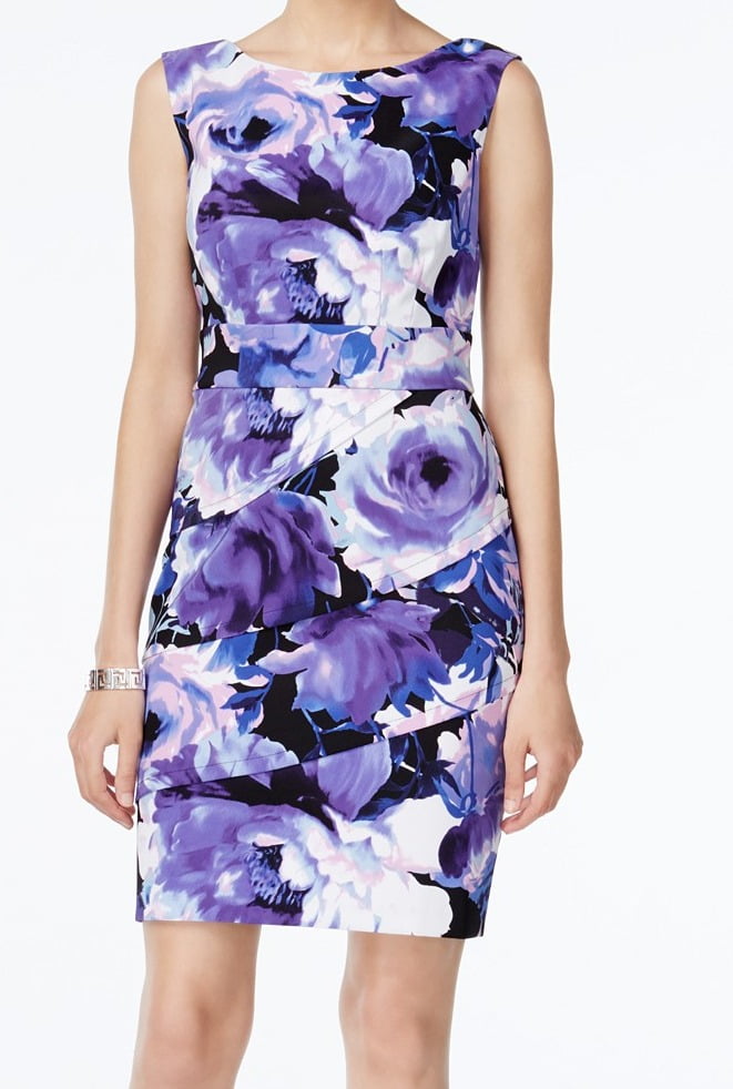 Connected Apparel - Connected Apparel NEW Purple Floral Printed Women Size 12 Tiered Dress 