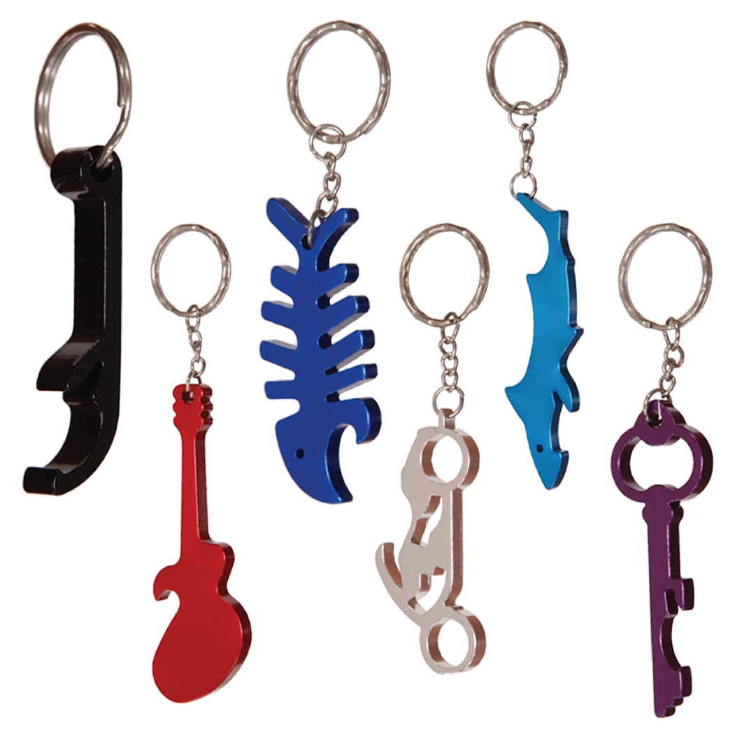 Minute Key Bottle Opener Keychains, Bottle Opener Shapes, Steel, Pack of 6, Multicolor