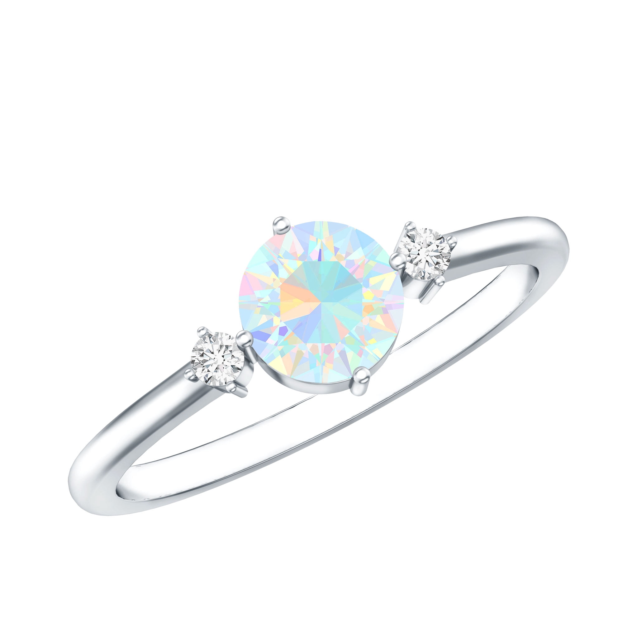 Rosec Jewels Natural Ethiopian Opal Promise Ring with Diamond - AAA Quality - Ready to Gift for Valentines Day, 925 Sterling Silver, US 4.00