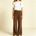 thumbnail image 5 of SERTGUTR Girls' Two Piece Set Short Sleeve Crew Neck Floral Applique Ribbed Texture Pleated Wide Leg Pants Relaxed Fit Summer Casual School Outfit, 5 of 8