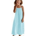 thumbnail image 3 of Boho Dresses for Girl 2025 Vacation on Clearance Girls Summer Eyelets Maxi Dress Spaghetti Strap Loose Crewneck Sleeveless Casual A-Line Cute Dresses New Light Blue 5 Years, 3 of 9