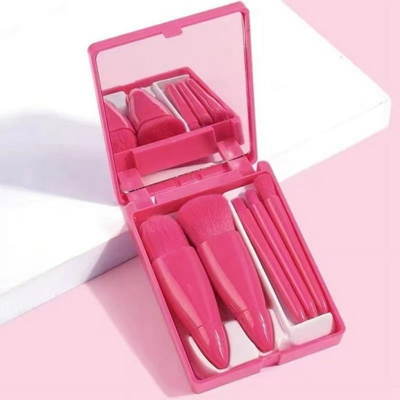 Xihbxyly Juego de Brochas de Maquillaje de Viaje, Mini Brochas Cosméticas, Cerdas Sintéticas Suaves, Estuche Compacto, Brocha para Sombras de Ojos, Polvos, Rubor y Labios, Portátil para Viajes, Regal