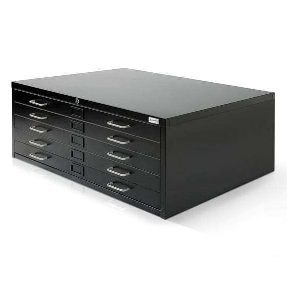 AdirOffice Flat File Cabinet - Heavy Duty 5-Drawer Blueprint Sheets Storage, 41" x 53" Great for Documents Sized 36” x 48”, Ideal for Artists, Art Files, Engineers, Architects, Offices - Black