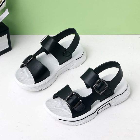 Boys' Black Sandals - Athletic Sport Sandals with Adjustable Ankle & Toe Buckle Straps, Cushioned Comfort for Playground, Outdoor, Casual Wear,Size 27