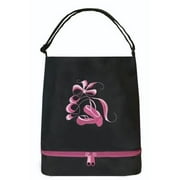 Bottom Shoe Compartment Embroidered Shoes & Ribbons Ballet Tote Bag, Black