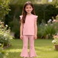 thumbnail image 1 of Zpanxa Girls Matching Sets Solid Color Flutter Sleeve Sleeveless Top with Flared Long Pants 2 Piece Set 12 Months, 1 of 6