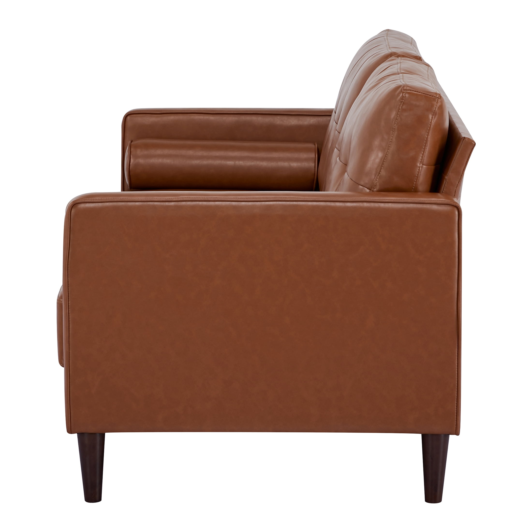 A&D Home Anza 3-Seater Tufted Faux Leather Sofa, Cognac Brown