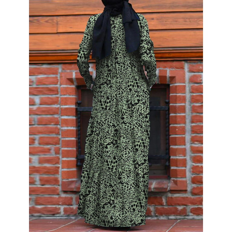 ZANZEA Womens Dresses Long Sleeve Vintage Printed Muslim Abaya Dubai Maxi  Dress | Gemusterte Kleider