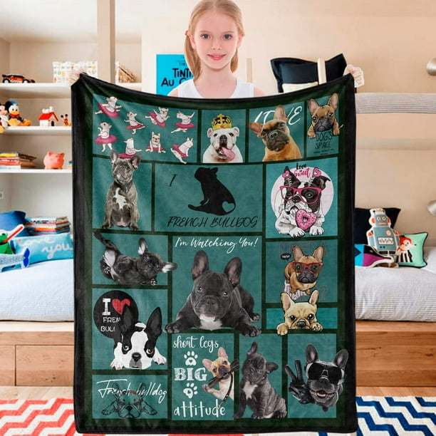Kainsy French Bulldog Throw Blanket for Kids Cute Funny Flannel
