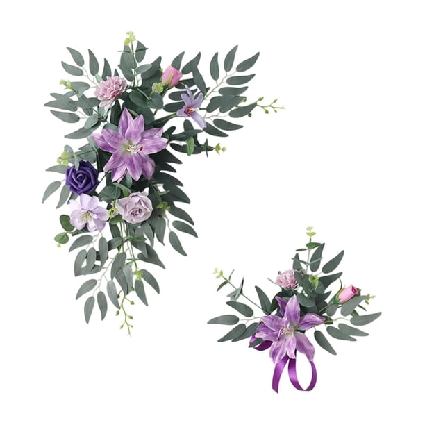 2 piezas de flores artificiales para arco de boda, guirnalda floral de seda. Púrpura