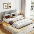thumbnail image 2 of Wood Platform Bed Frame with Striped Velvet Upholstered Headboard and Sensor Light, Queen Size, 2 of 8