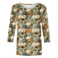 thumbnail image 5 of VKOYWKM Thanksgiving Pumpkin Shirts Women 3/4 Length Sleeve Womens Tops Pumpkin Print Fall T-Shirts Casual Crew Neck Blessed Tunic Top, 5 of 5