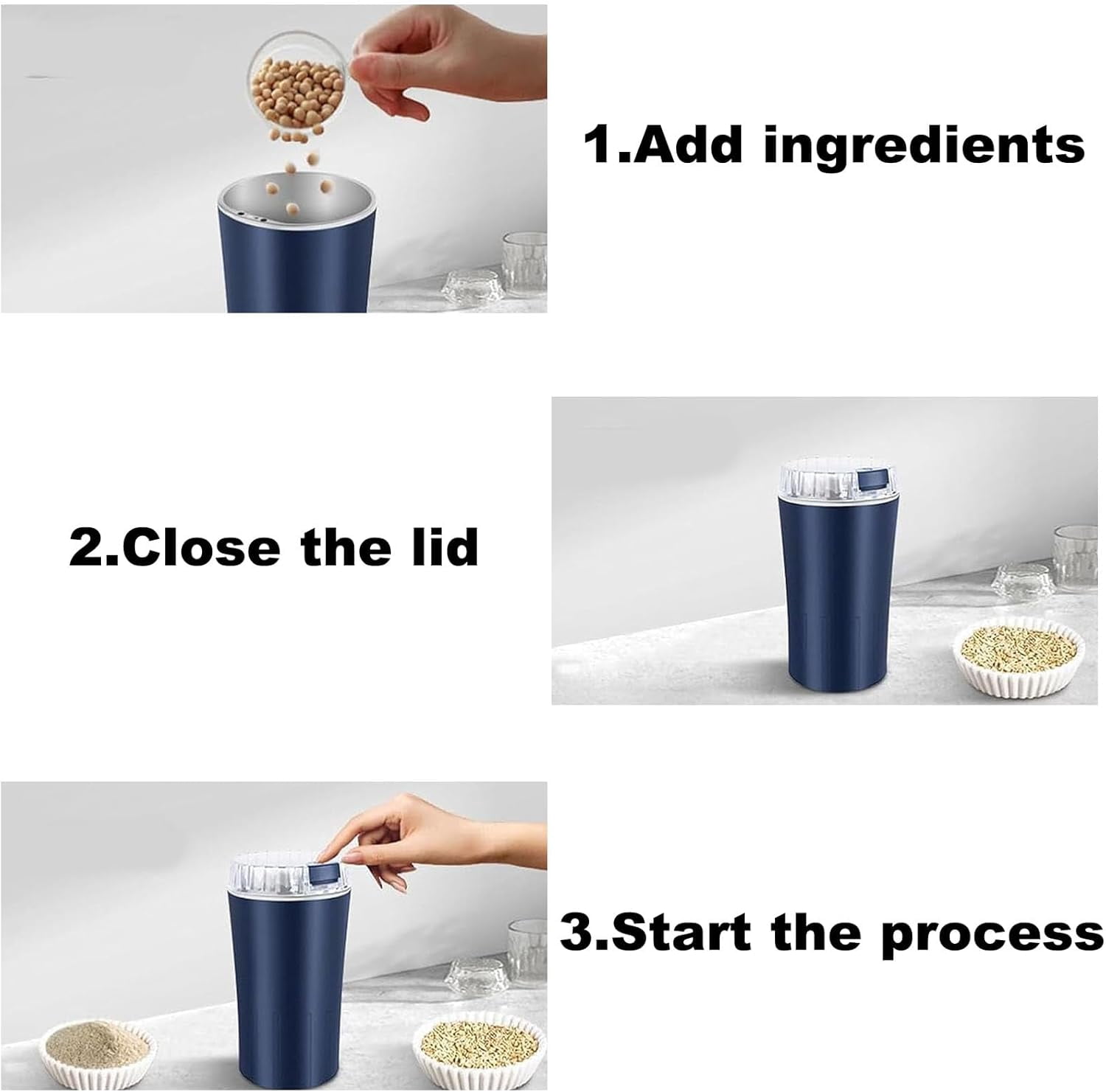 Household Superfine Grinder - Multi-grain Blending & Powdering Machine, Coffee Spice Grinder with 304 Stainless Steel Blades, One-Touch Portable Grinder for Bean Spices Herb and Tea (Blue)