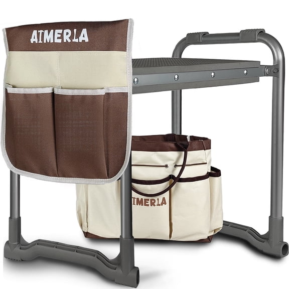 Aimerla K3  Foldable Garden Kneeler Seat Heavy Duty [Upgraded Widened Thick Kneeling Pad] Durable Garden Stool with Large Garden Tool Bags with Pockets - Portable Garden Bench Gardening Gifts