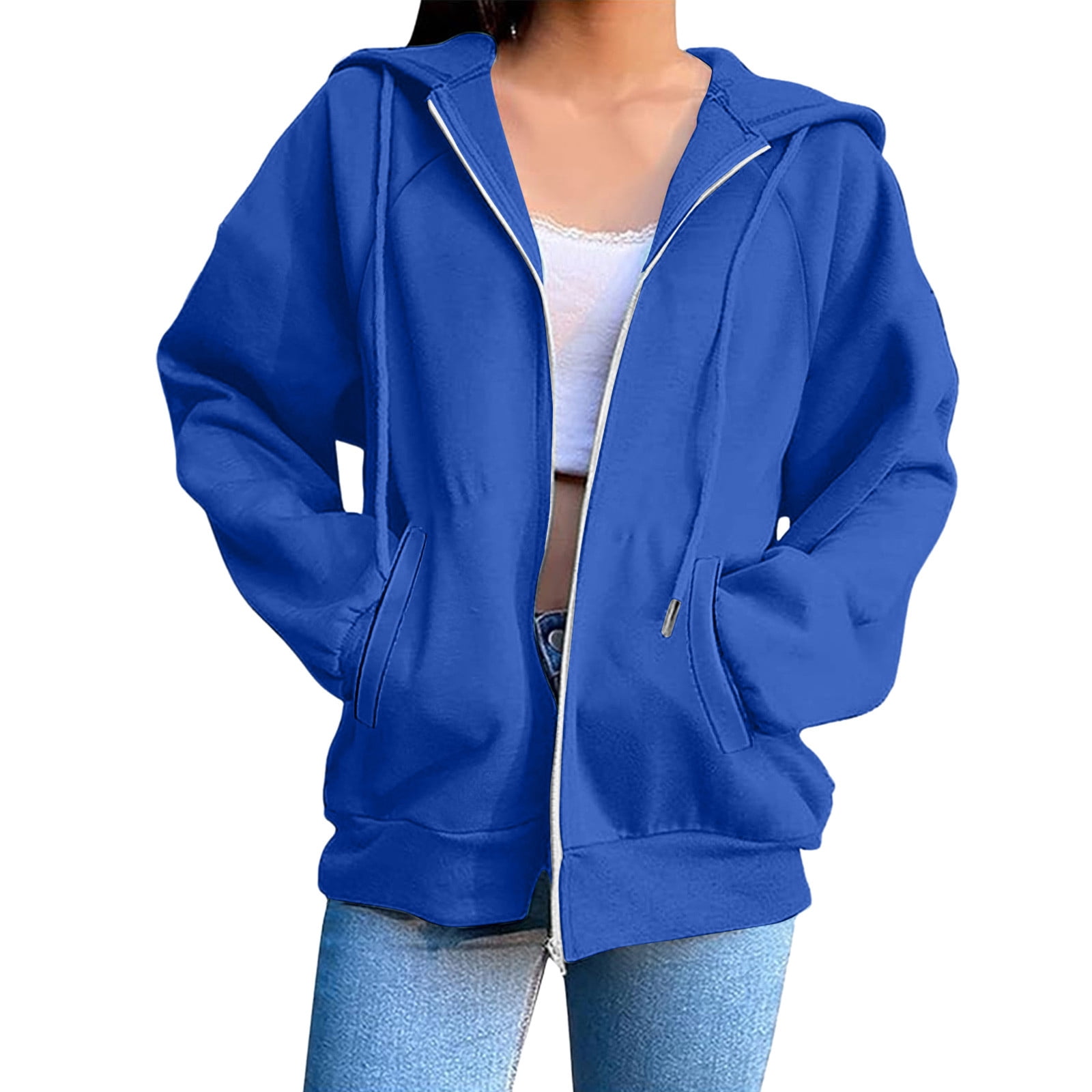 Abomasnow Womens Hoodies Plus Size Zipper Up Hooded Sweatshirts Lightweight Long Sleeve Solid Jacket Coat S-3XL