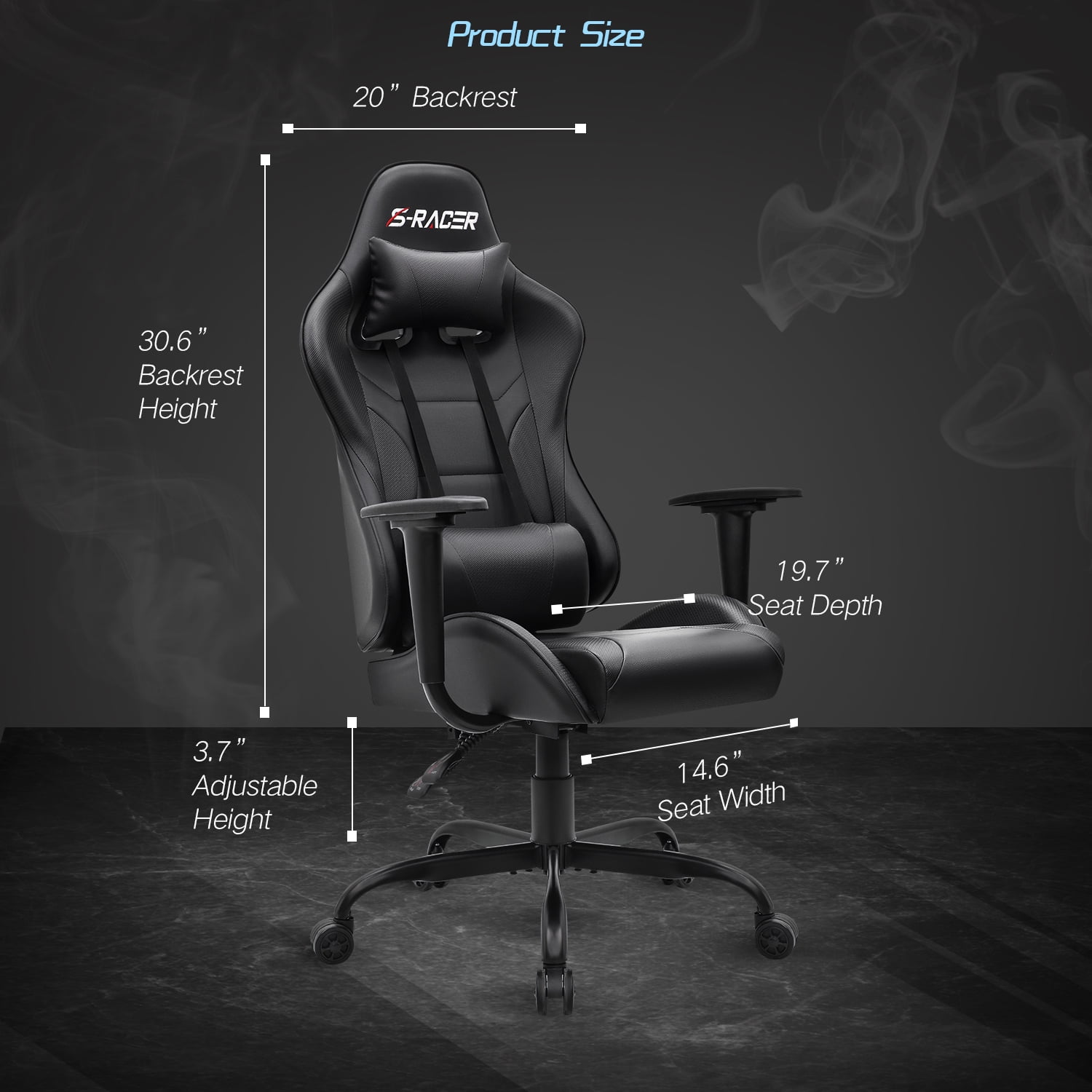Lacoo Gaming Chair in Home Office PU Leather Reclining Gaming Chair Adjustable Adjustable Headrest and Lumbar Pillow, Black