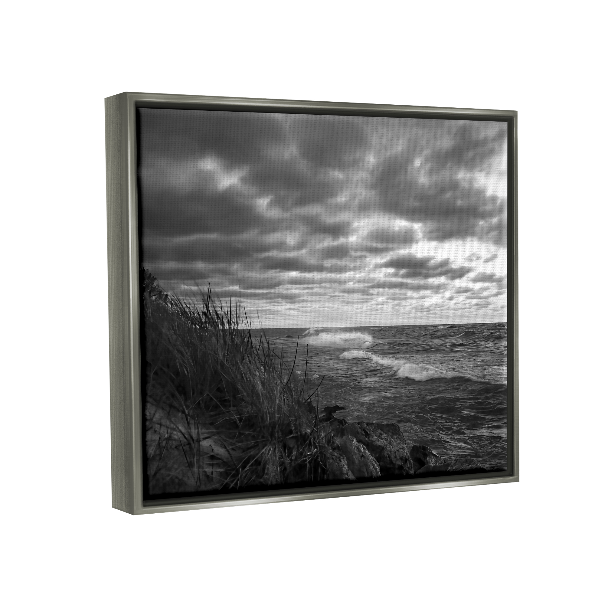 Stupell Industries Stormy Sea Photography Landscape Photography Gray Floater Framed Canvas Art Print Wall Art, 21 x 17