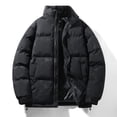 thumbnail image 2 of Mens Puffer Jacket Thickened Winter Coat Warm Hooded Stand Collar Color Block Zip Up Down Filled Ski Bubble Coat, 2 of 5