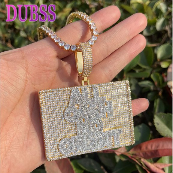 Dubss Iced Out All Cash No Credit Necklace Pendant for Men Real Gold Plated Hip Hop Jewelry