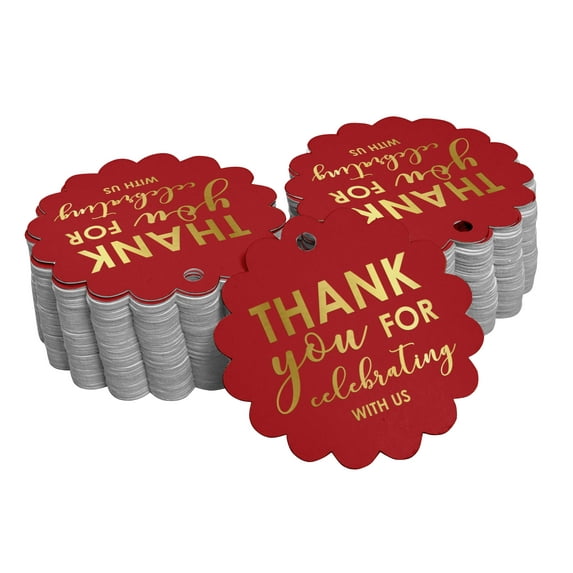 Inkdotpot Thank You For Celebrating With Us Bridal Shower-Baby Shower-Retirement-Wedding-Birthday Bottle Tag Real Gold Foil Favor Hang Tags 100 Pack