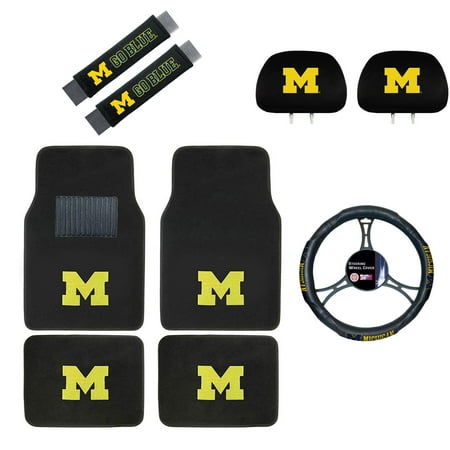 Michigan Wolverines Floor Mat, Headrest Wheel Cover and Shoulder Pads Gift Set