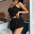 thumbnail image 5 of Scyoekwg Summer Vacation 2 Piece Outfits for Women Home Pajamas Sets Sleeveless V-Neck Tops Shorts Loose Casual Sweatsuits Sets Trendy Solid Color Outfits (Black,M), 5 of 5