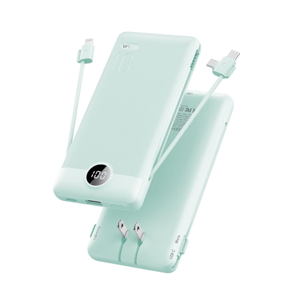 Cargador portátil VRURC de 10000 mAh con cables y enchufe integrados