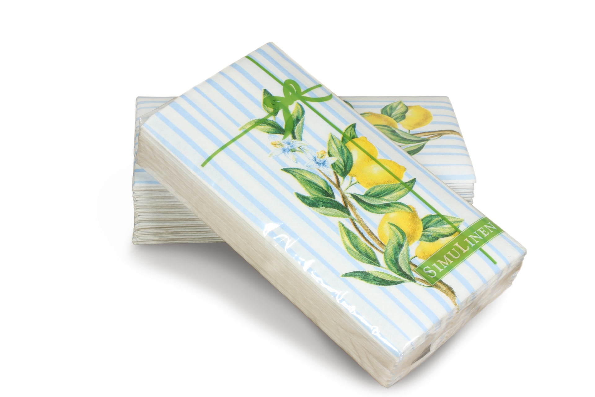 SimuLinen Disposable Guest Hand Towels for Bathrooms ? STRIPES & LEMONS Design - Linen-Like Disposable Paper Towels, Cloth-Like Texture, Single-Use - Perfect Size: 12x17? Unfolded & 8.5x4? Folded 25ct