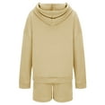 thumbnail image 4 of Women Solid Color 2 Piece Outfits Hoodie Short Set Oversized Sweatshirt Shorts Sweatsuit Pullover Fashion Casual Shorts Set,Yellow Women'S Blended Shorts M, 4 of 5