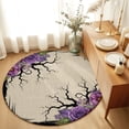 thumbnail image 3 of Halloween Round Living Room Rugs 6 ft, Dark Romantic Vintage Purple Rose Goth Tree Linen Texture Washable Area Rug with Non-Slip Sturdy Edge Binding Round Carpet for Kitchen Office Bedroom, 3 of 9
