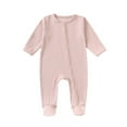 thumbnail image 3 of Hvobtty Toddler Long Sleeved Rompers, Toddler Spring and Fall Rompers, Children's Solid Color Round Neck Long Sleeved Long Crawling Clothes Newborn Jumpsuit Foot Bag Pink 6-9 Months, 3 of 4