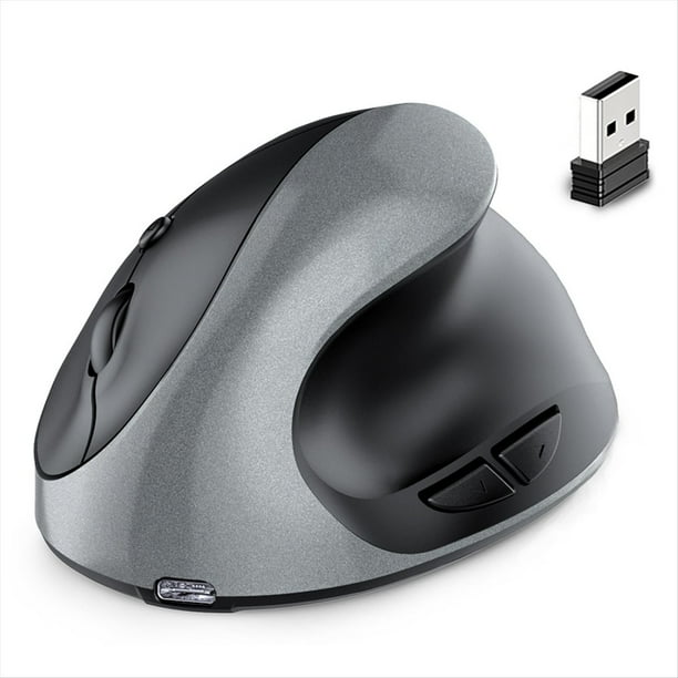 Ratón Óptico Vertical Ergonómico Recargable de Modo Dual USB 2.4G Inalámbrico + Bluetooth para Computadora Portátil Gris