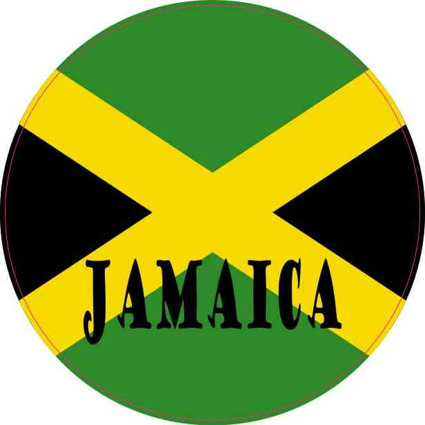 4x4 Round Labeled Jamaica Flag Sticker Vinyl Vehicle Decal Travel