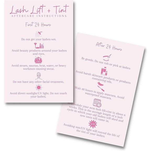 Lash Lift   Tint Aftercare Instruction Cards  Physical Printed 4x6" inch Postcard  Pink on Pink Design