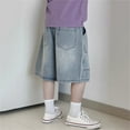 thumbnail image 4 of RMGVDSD Kids Boys Denim Shorts Boy's Casual Straight Leg Jeans Wide Leg Loose Denim Shorts Trendy Summer Shorts With Pockets Streetwear 7-8 Years/Blue, 4 of 4