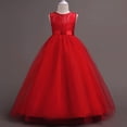 thumbnail image 5 of AINIYS Girls Flare Dress With Crew Neck And Hidden Back Zipper Tulle Skirt For Birthday Party And Formal Event Red 11-12 Years, 5 of 7