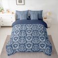 thumbnail image 2 of jejeloiu Gothic Damask 7 Pieces Bedding Comforter Set,Blue Baroque Flower Full Bedding Set For Men Women Reversible, 2 of 8