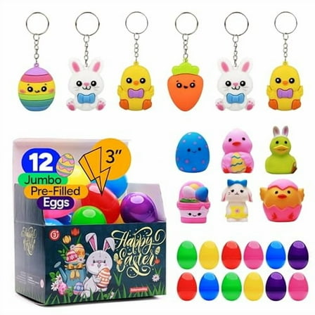Easter Eggs for Easter Basket Stuffers - 12 Prefilled Easter Eggs with Toys - Large 3" Plastic Easter Eggs in Box - Easter Gifts for Kids - Easter Eggs Filled with Surprise Toy