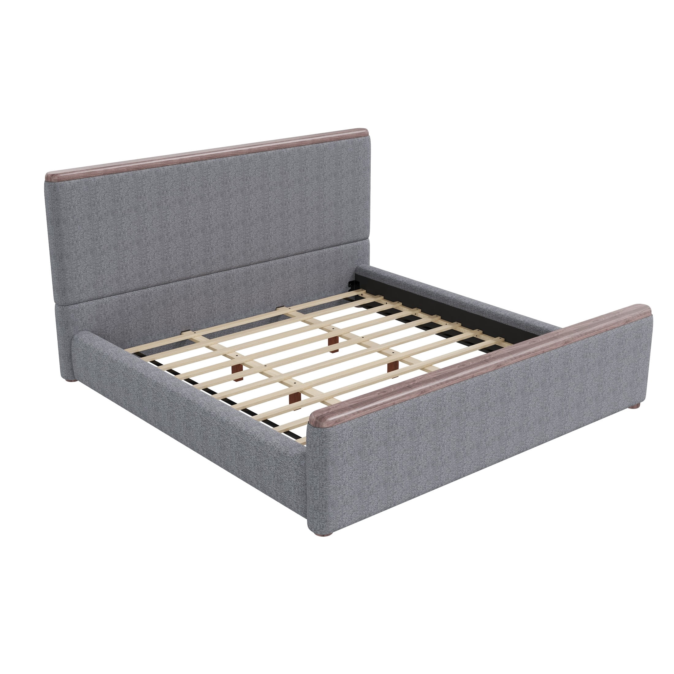 Christopher Knight Home Low-Profile Upholstered Platform Bed with Padded Headboard, King, Gray