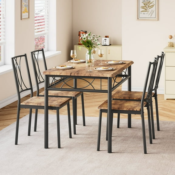 Dining Table Set for 4,5-Piece Dining Table Set with 4 Chairs for Apartment, Small Space