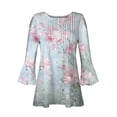thumbnail image 4 of Pompotops Tunique Décontractée à Manches 3/4 Imprimée Florale Col en V pour Femmes Chemises Basiques d'Été Blouse Plissée Liquidation, 4 of 5