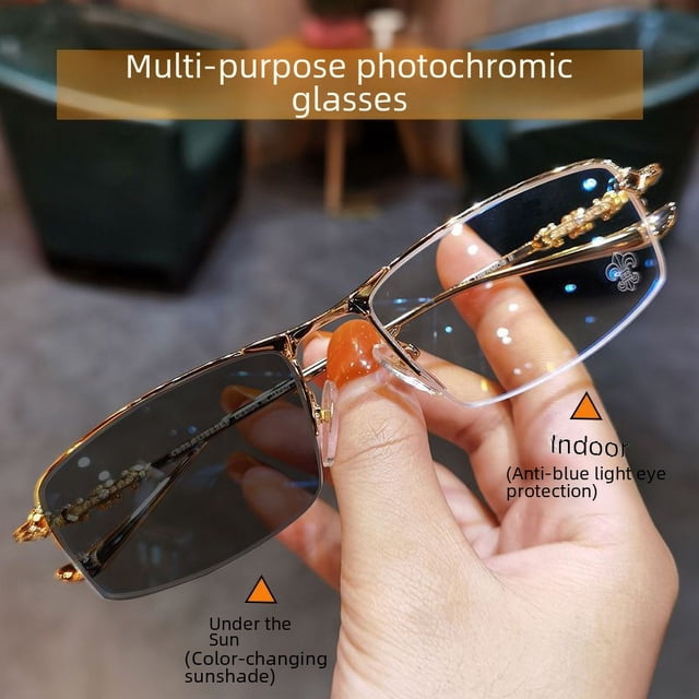 Gafas de miopía con montura de media montura que cambian de color y con alambre dorado para hombre y mujer, modernas, combinables con todo, con luz azul