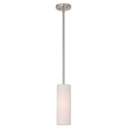 

Mini Pendants 1 Light With Hand Crafted Oatmeal Color Fabric Hardback Shade Nickel Tones size 5 in 40 Watts - World of Crystal