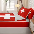thumbnail image 5 of Manfei Switzerland Flag Zipper Full Size Comforter Sets with Fitted Sheet and 2 Pillowcases,Vintage Patriotic Theme Zipper Bedding Set,Red White,Light Gray Reversible,4pcs, 5 of 8