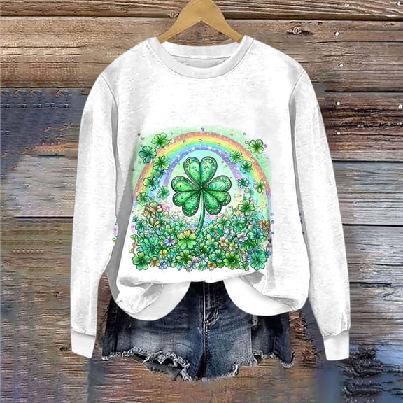 ICHUANYI St. Patrick's Day Sweatshirts for Women Green Printed Casual Loose Long Sleeve Fit Tops Hoodless Sweatshirts Top
